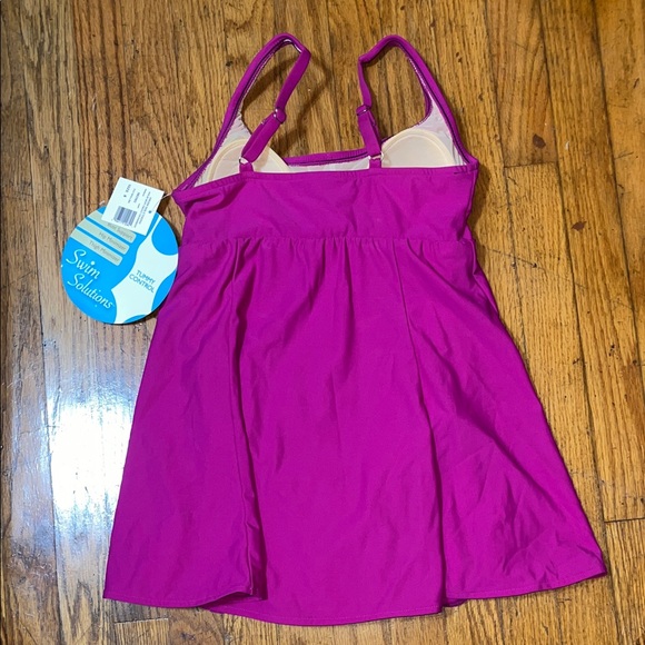 NWT Swim Solutions Tummy Control Fuchsia Swim Dress Size 8 - Picture 6 of 11